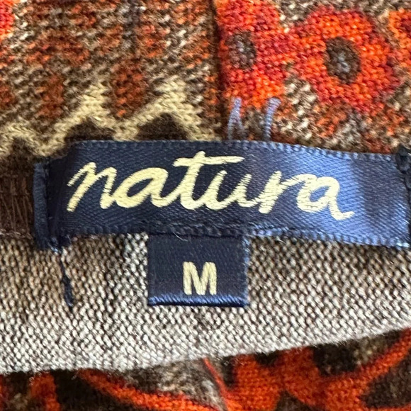 Vintage style Natura Dress brown long sleeve w/ cowl neck & 70s print. - Picture 8 of 8